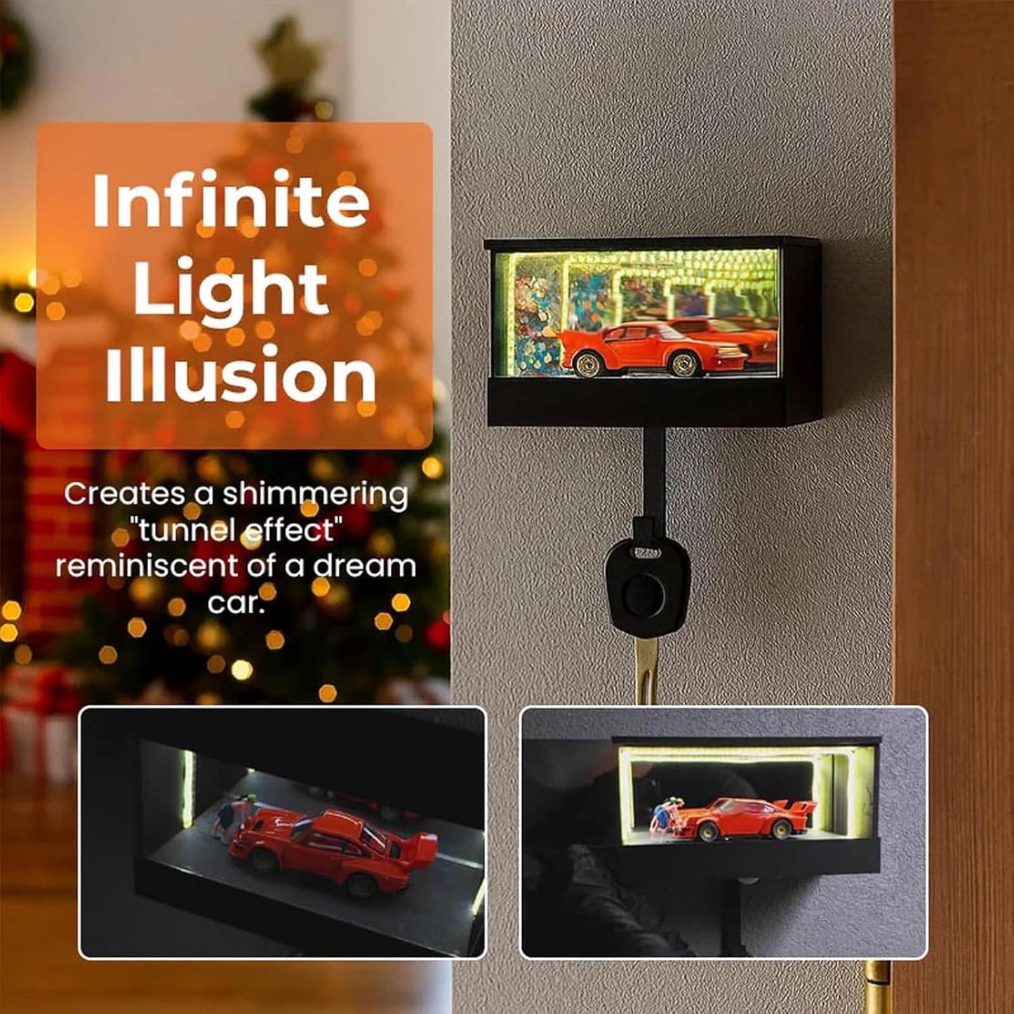 Infinite Garage Key Holder, Infinity Mirror LED Lamp Keychain with Tunnel Effect Light, 3D Keys Rack Wall-Mounted, Suitable for Cars Lovers, Suitable for Entrances, Corridors, Front Doors(1pc)